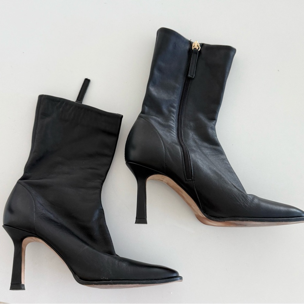 Zara Limited Edition Leather Heeled Square Toe Ankle Boots Size 39/9 - Picture 4 of 7